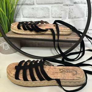Circus Sam Edelman Ariel Black Leather Tie Platform Espadrilles Sandals 7.5